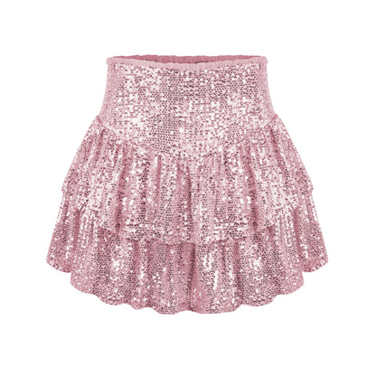 High Waist Tiered Sequin Skirt