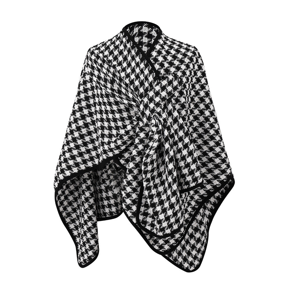 Houndstooth Wrap Poncho Cape