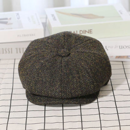 Trendy Vintage Tweed Wool Newsboy Hat