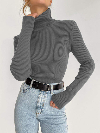 Threaded High Neck Long Sleeve Top