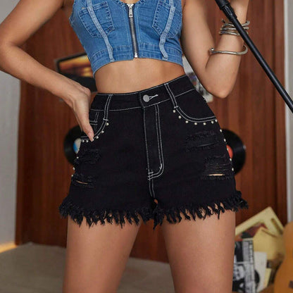 Midnight Rebel Distressed Denim Shorts