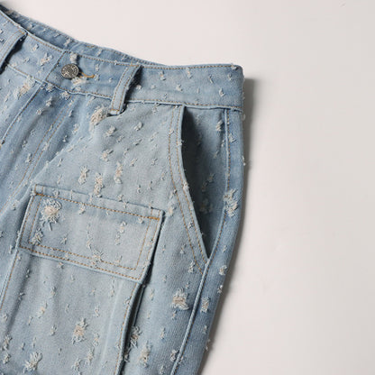 Frayed Denim Overalls