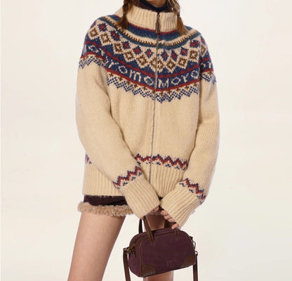 Fair Isle Vintage Pattern knit Cardigan