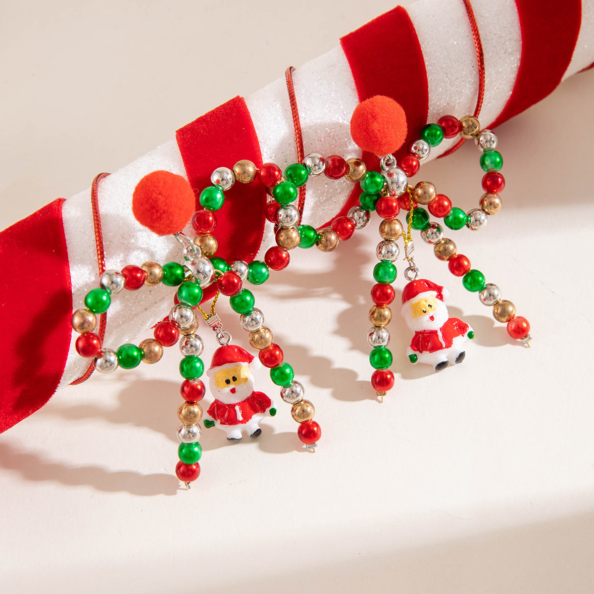 Christmas Beaded Bow Santa Earrings