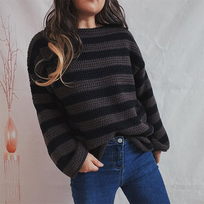 Loose Striped Knit Pullover Sweater