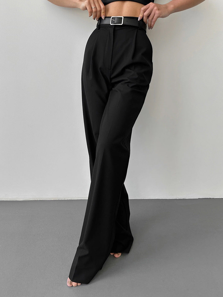 High-Waisted Straight-Leg Wide-Leg Suit Pant