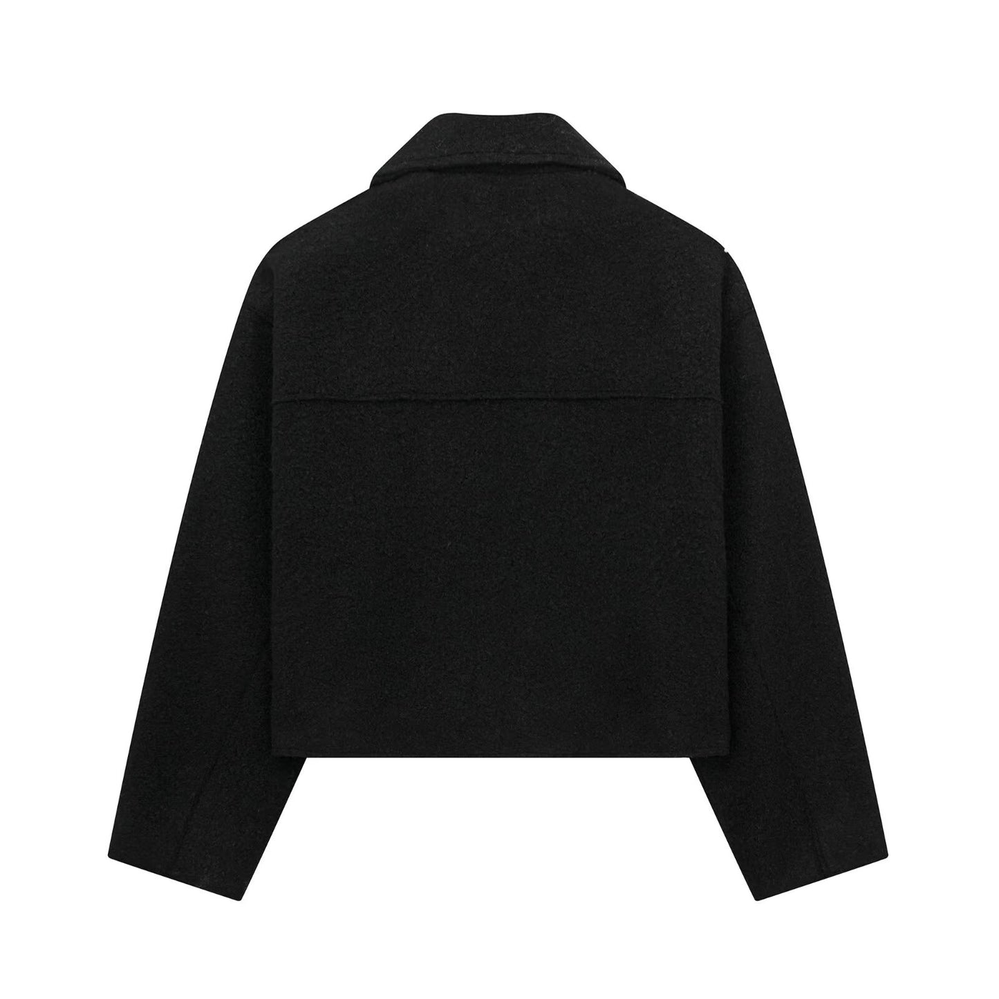 Cropped Wool Blend Front Pockets Jacket