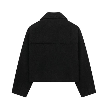 Cropped Wool Blend Front Pockets Jacket