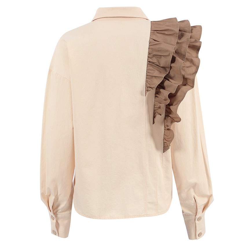 One-Shoulder Cascading Pleated Ruffle Shirt