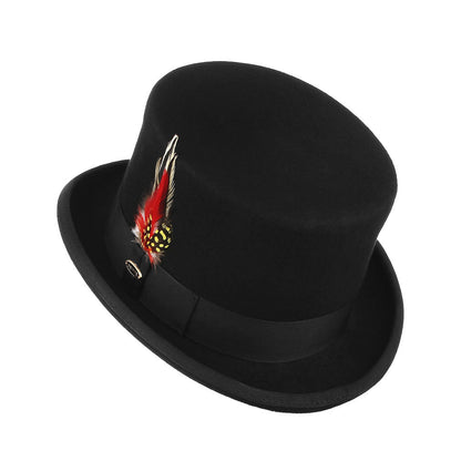 Feather Decorated Black Top Hat