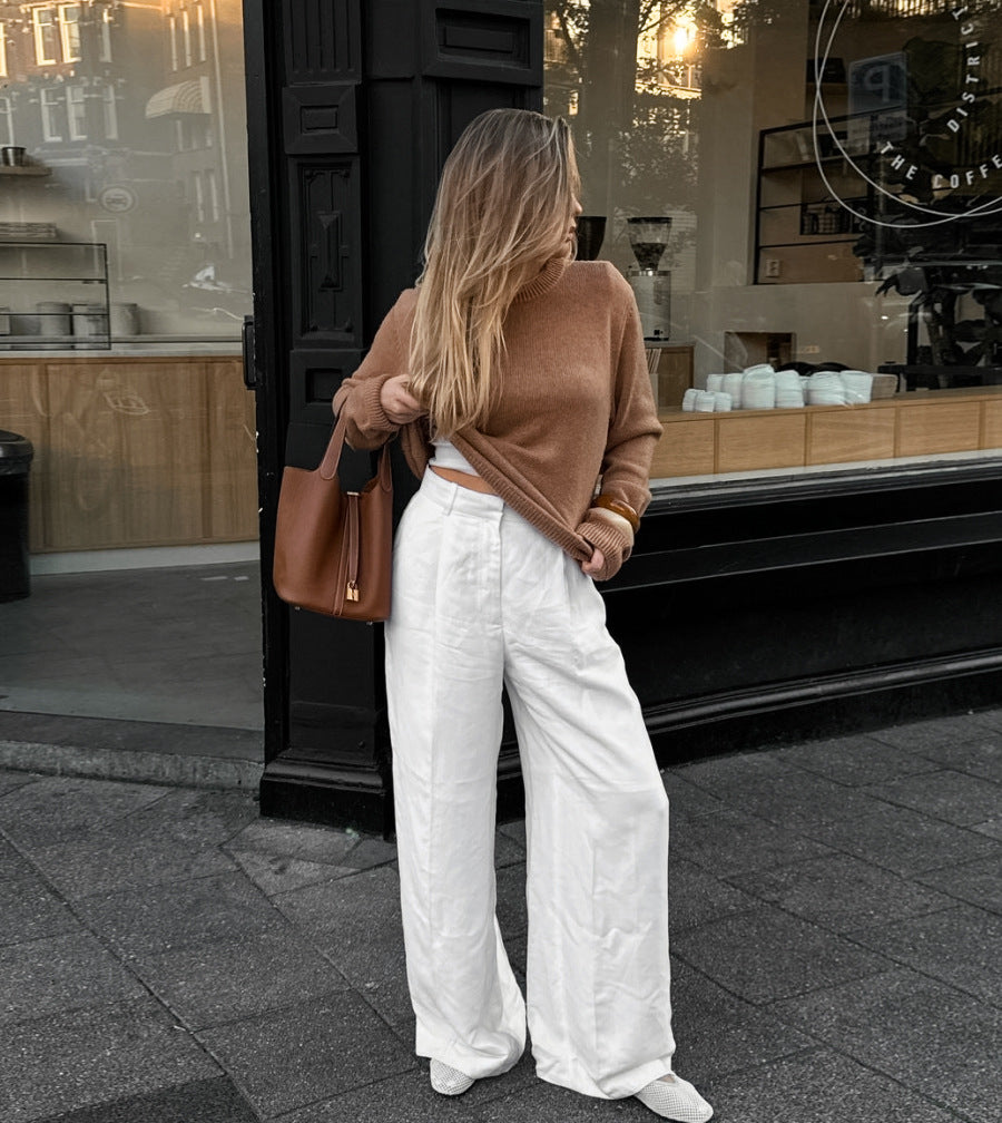 Cotton And Linen Casual High-Waisted Wide-Leg Pants