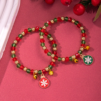 Beaded Bell Pendant Christmas Bracelet Set