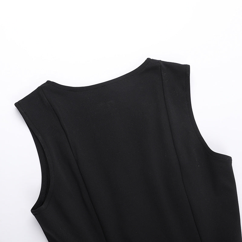 Single-Breasted Sleeveless Slim Mini Dress