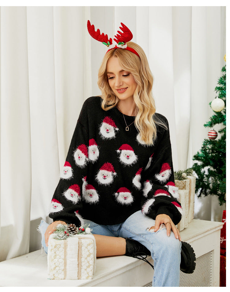 Fuzzy Christmas Santa Crew Neck Sweater