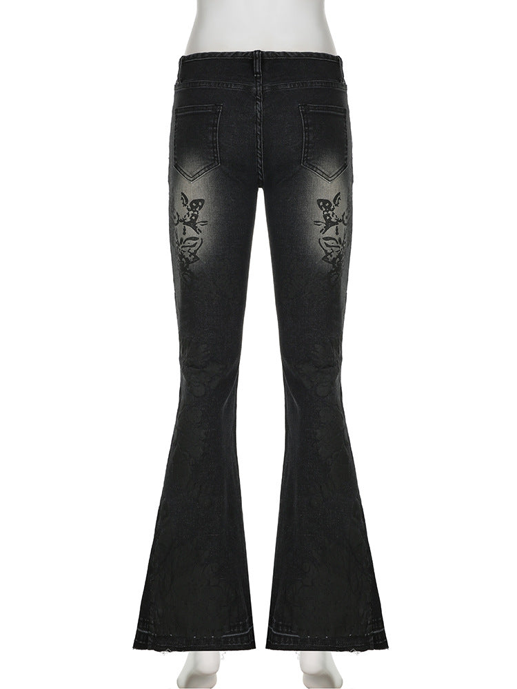 Printed Wash Low Rise Jeans