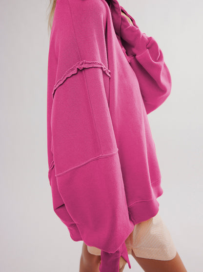 Loose Lantern Sleeve Lapel Slit Hoodie