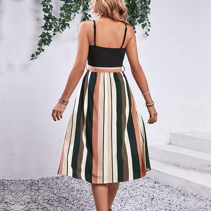 Margarita Striped Splice Midi Dress