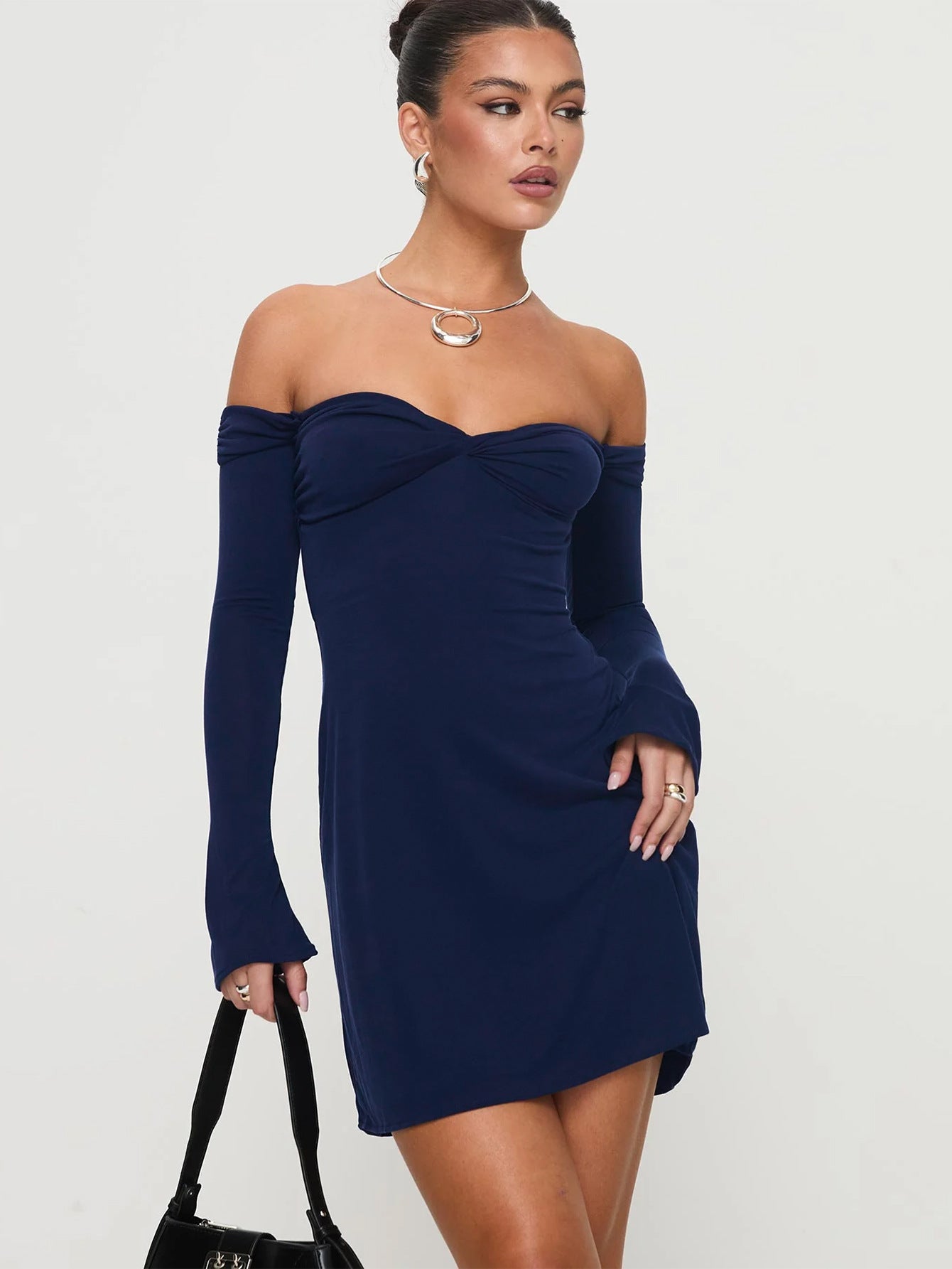 Off The Shoulder Long Sleeve Mini Dress