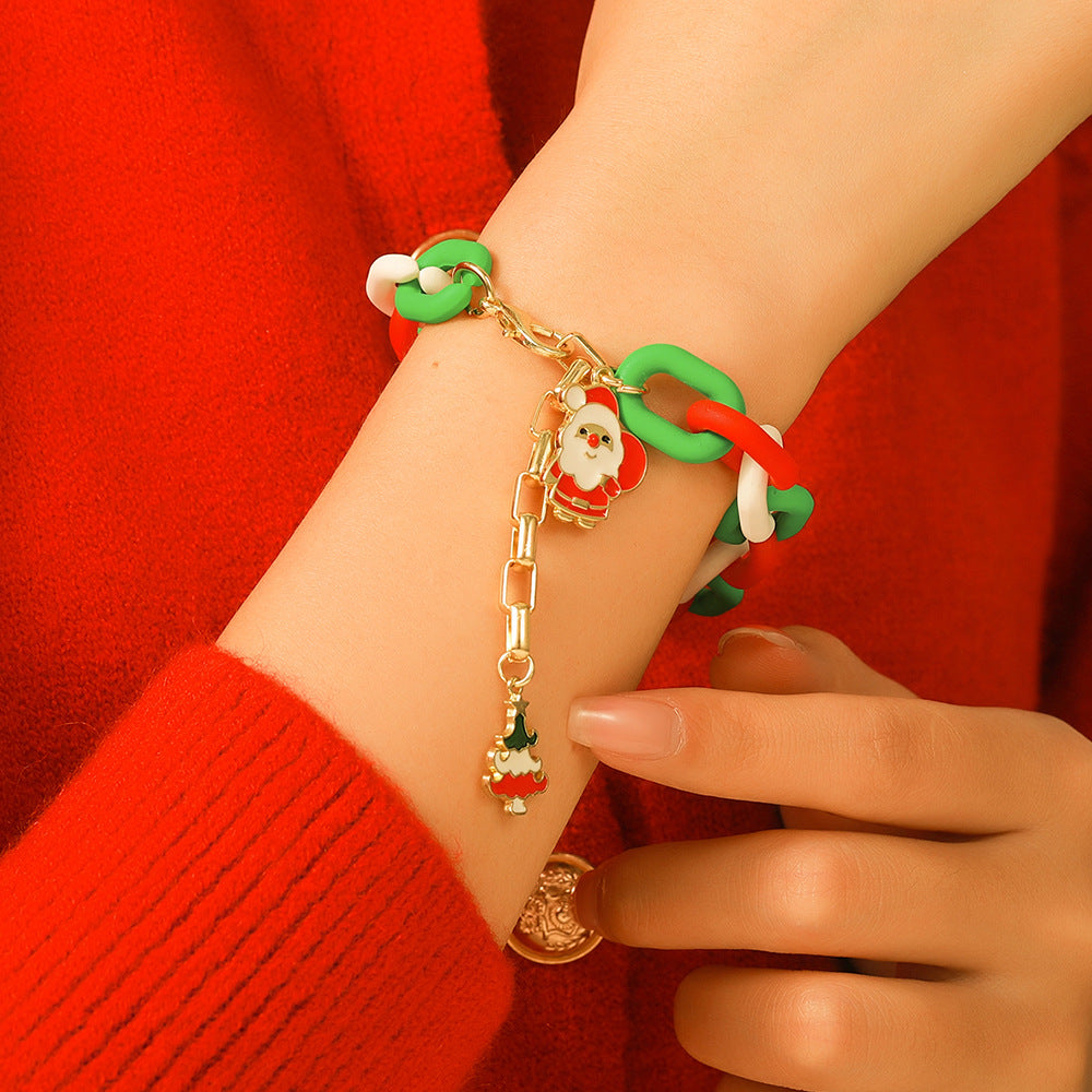 Colorful Chain Santa Pendant Bracelet