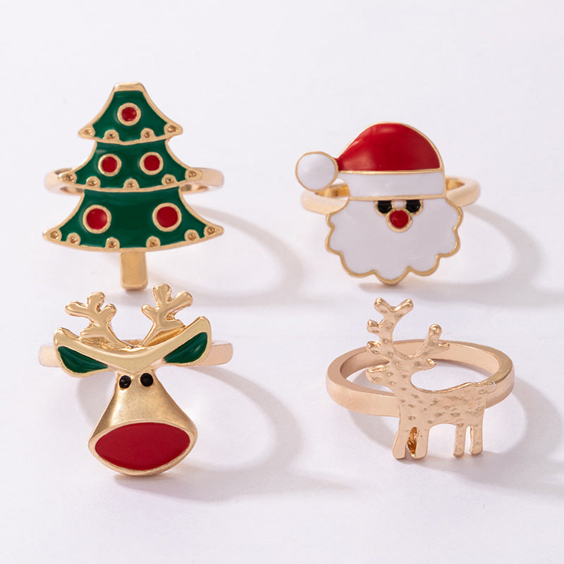 Santa Elk Christmas Ring Set