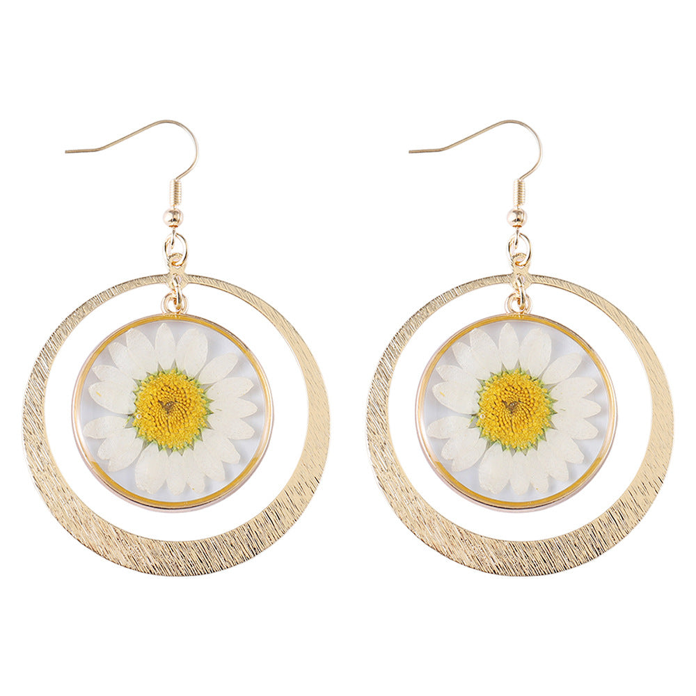 Resin Daisy Dried Flower Earrings