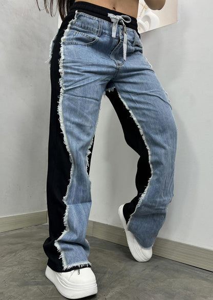 Patchwork Denim Fabric Sweatpants