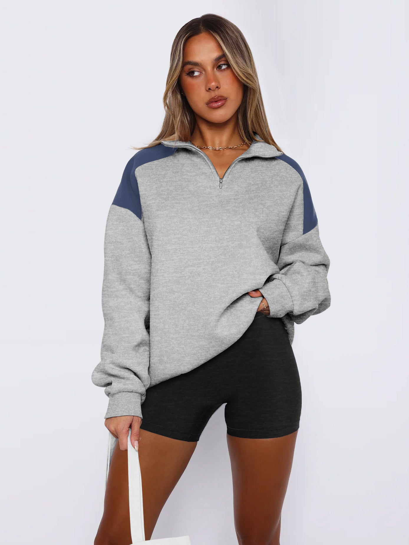 Zip Lapel Colliding Color Block Sweatshirt