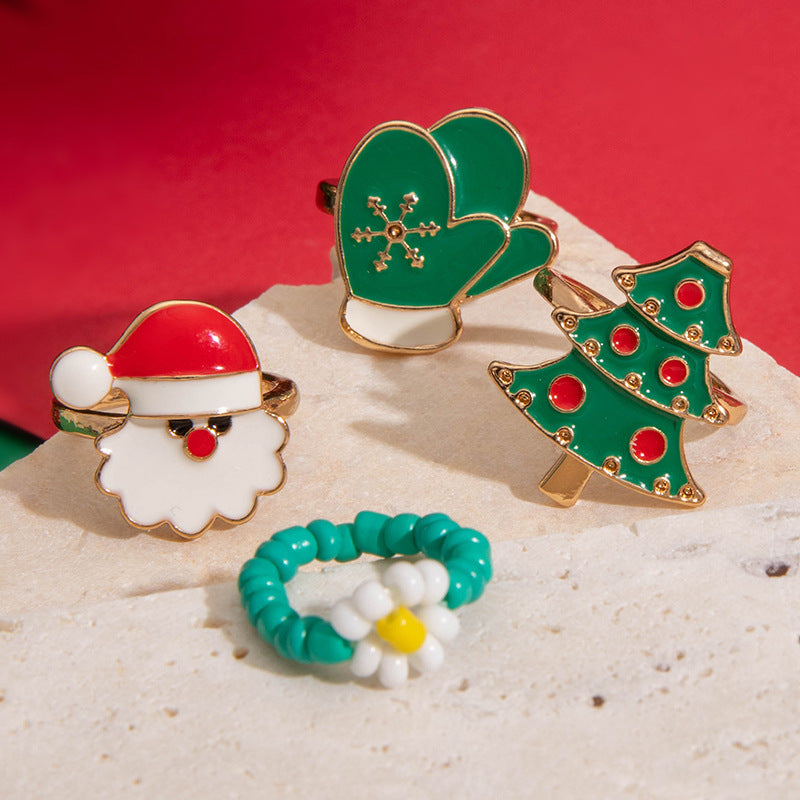 Santa Elk Christmas Ring Set