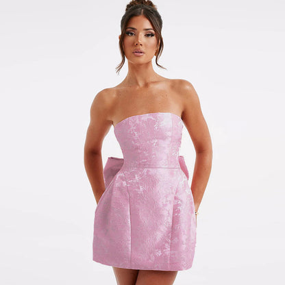 Strapless Bow Jacquard Mini Dress