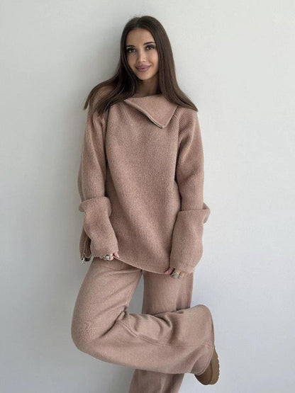 Winter Whisper Asymmetrical Sweater & Pants Set