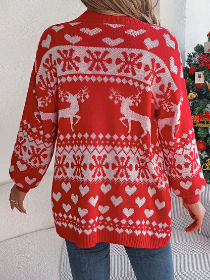 Snowflake Heart elk Pattern Knit Cardigan