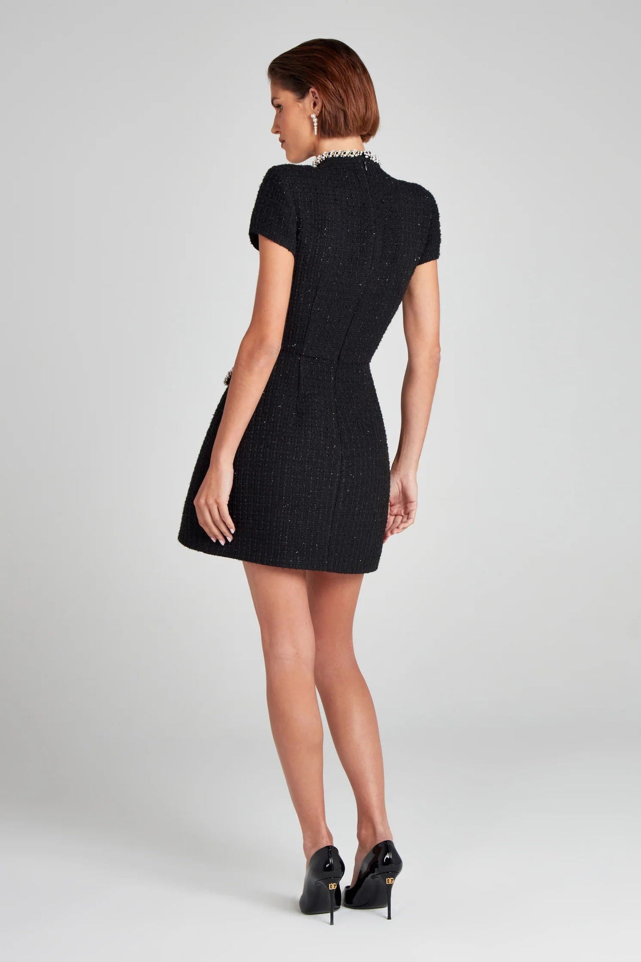 Beaded Shoulder-Padded Mini Dress