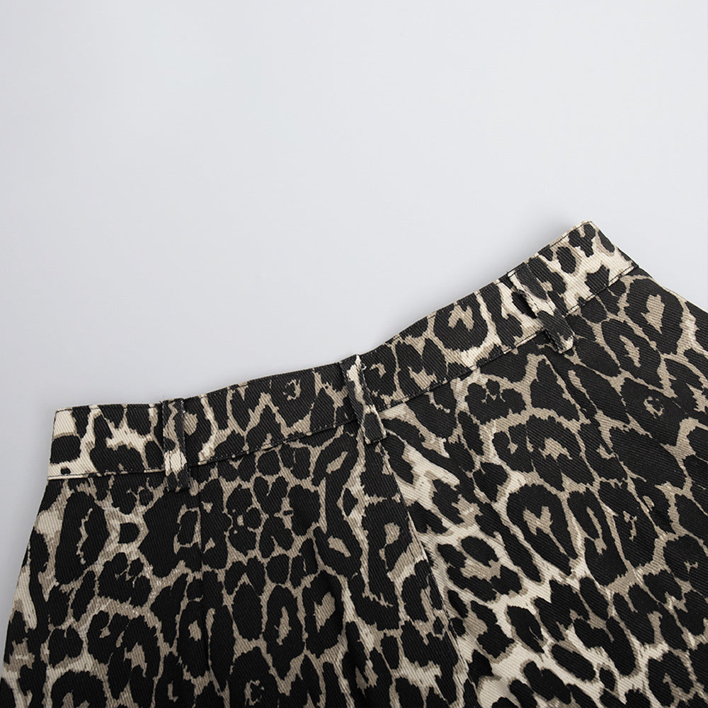 Leopard Print Wide-Leg Floor-Length Pants