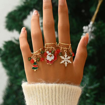 Christmas Ambiance Pendant Beaded Adjustable Ring