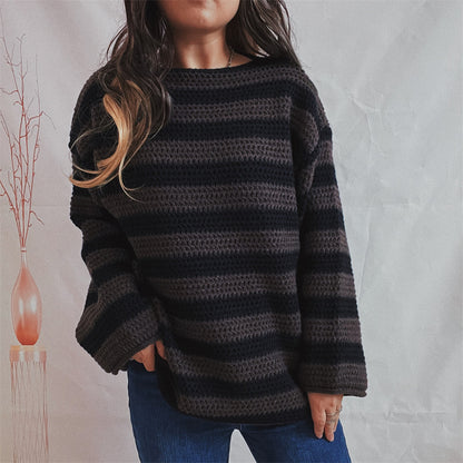 Loose Striped Knit Pullover Sweater