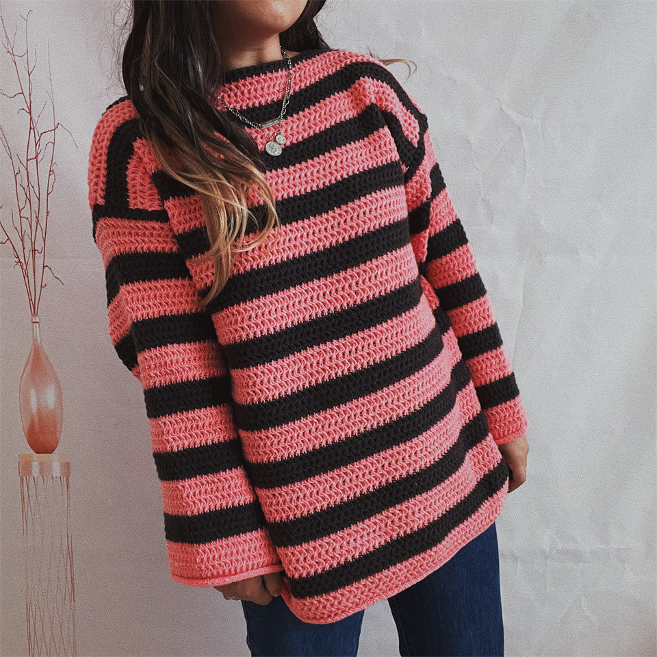 Loose Striped Knit Pullover Sweater