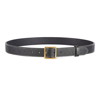 Solid Color Stitched Square Buckle Belt