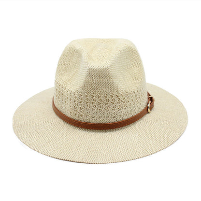 Wide Brim Leather Band Straw Hat