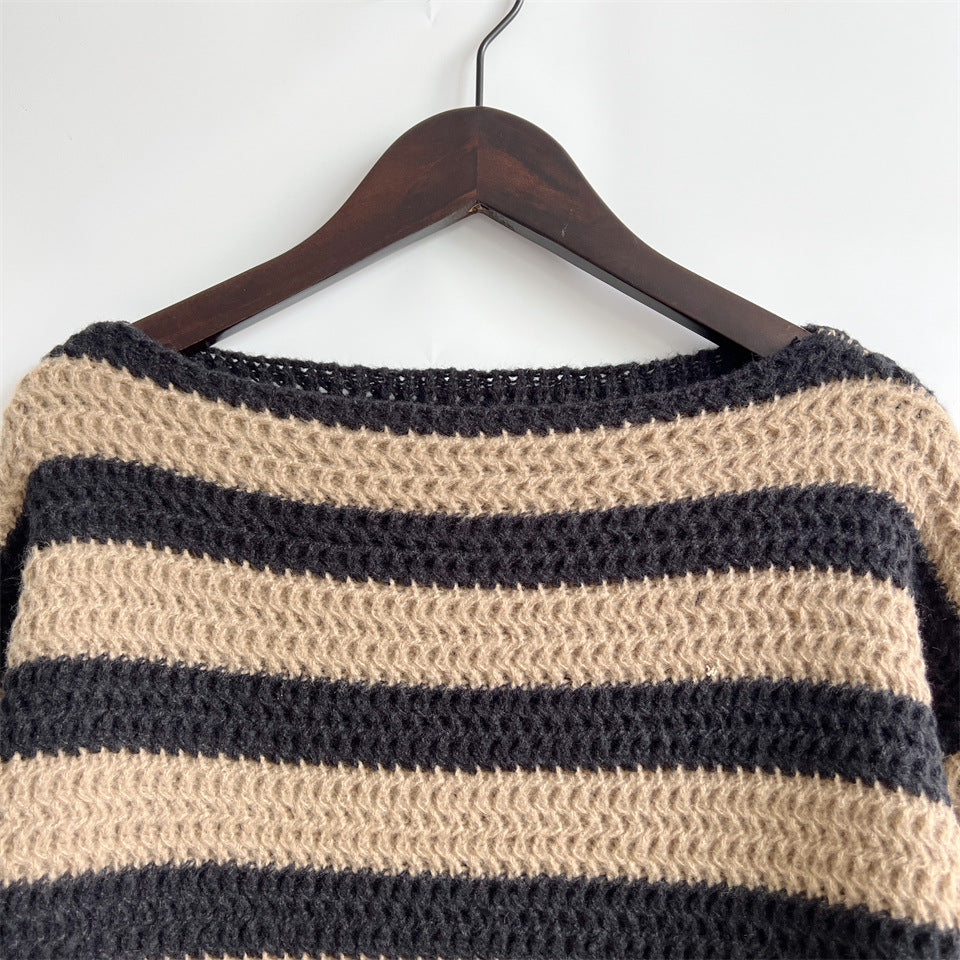 Loose Striped Knit Pullover Sweater