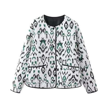 Geometric Print Quilted Thin Jacket