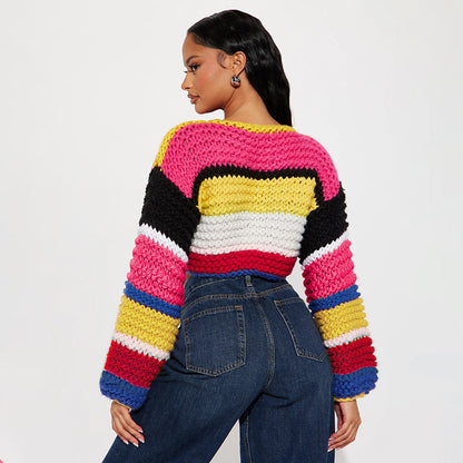 Multicolor Striped Knit Crop Sweater