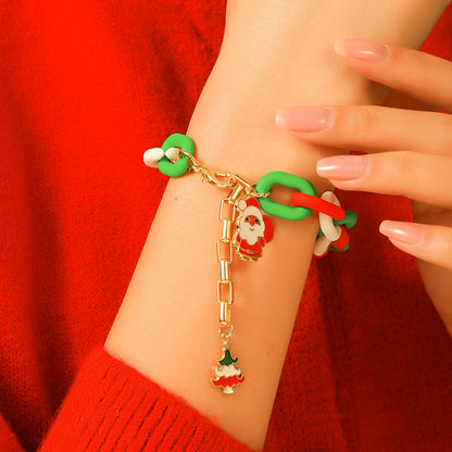 Colorful Chain Santa Pendant Bracelet