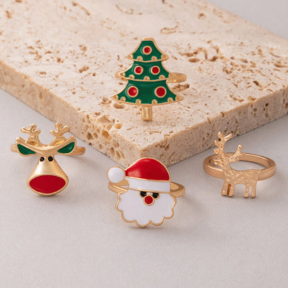 Santa Elk Christmas Ring Set