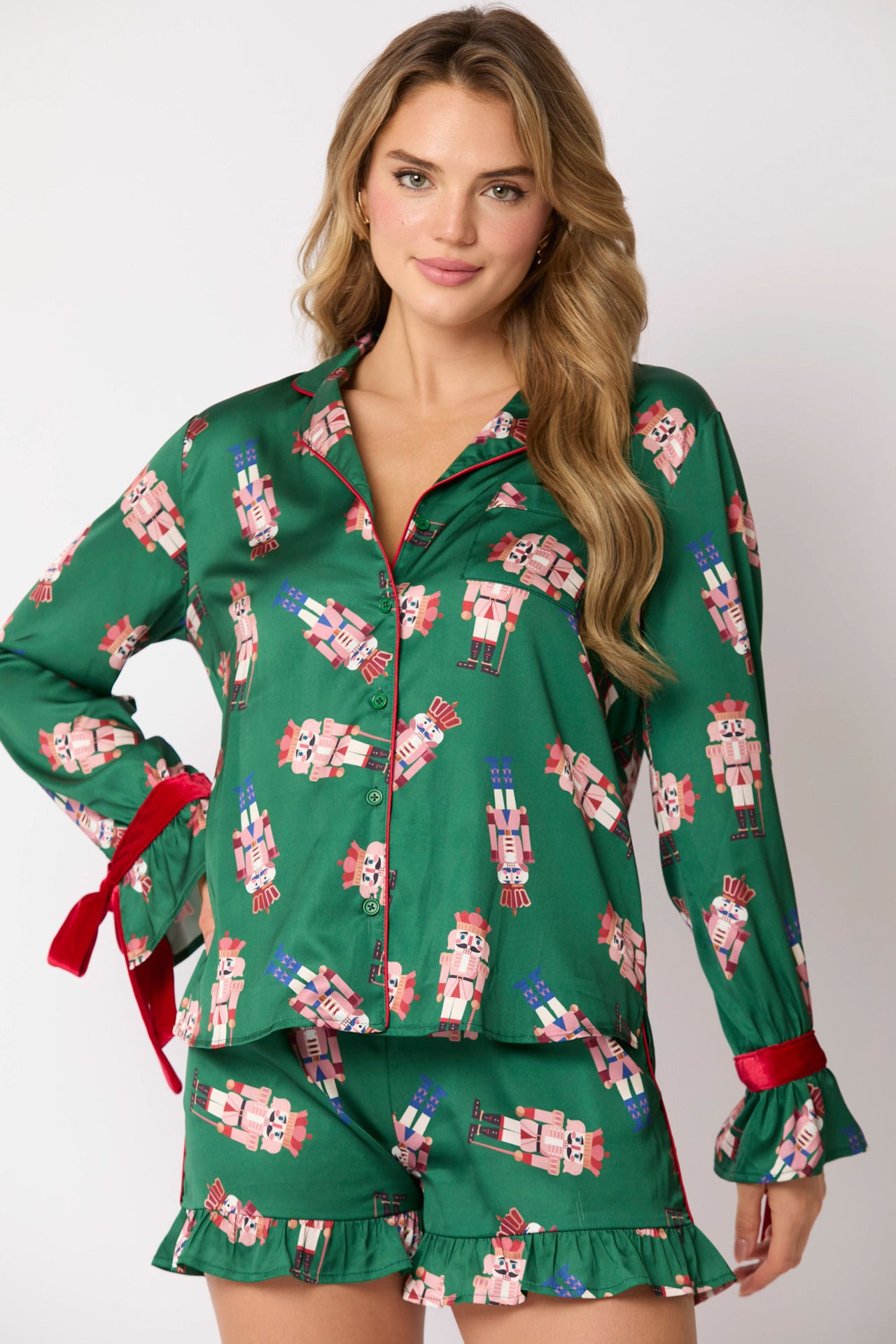 Nutcracker Candy Bow Patterned Pajama Set