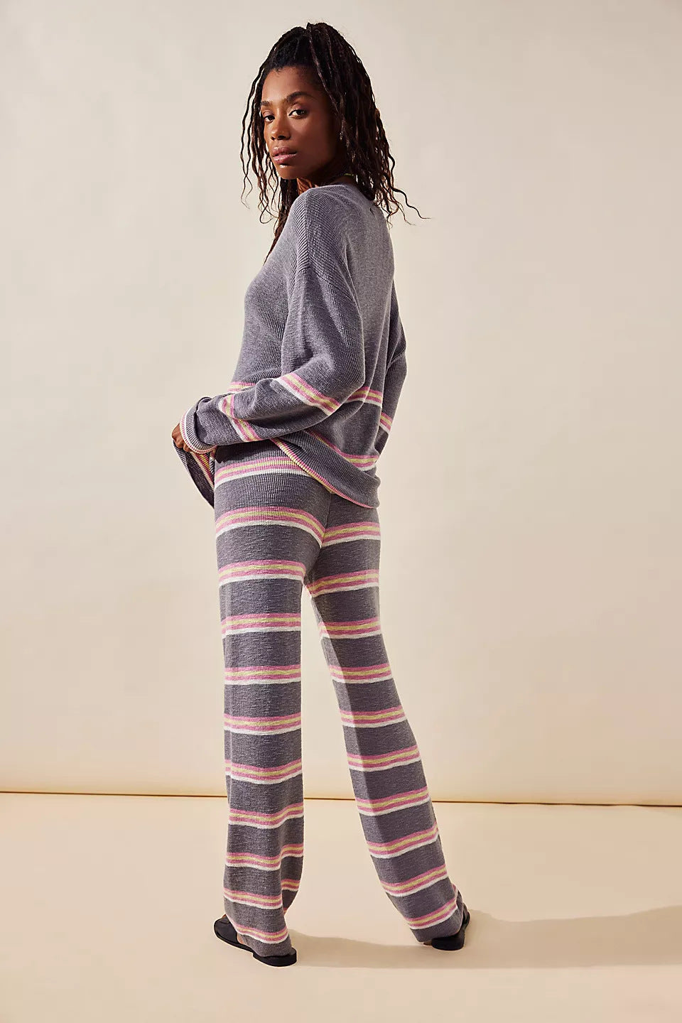 Striped Long-Sleeved Pants Knit Set