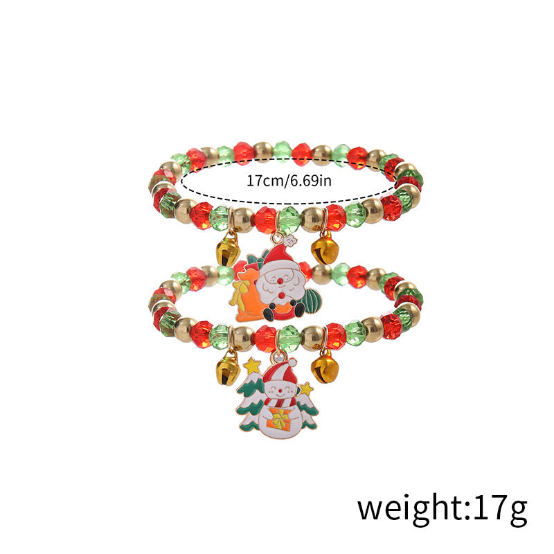 Beaded Bell Pendant Christmas Bracelet Set