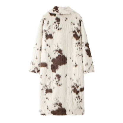 Cow Pattern Faux Fur Coat