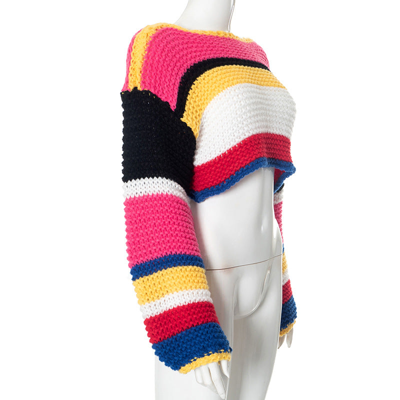 Multicolor Striped Knit Crop Sweater