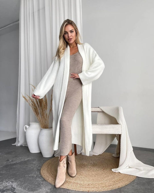 Solid Color Long Knit Cardigan