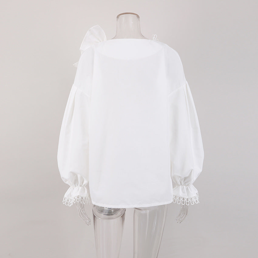 V-neck Asymmetry Frilled Long Sleeve Blouse Shirt